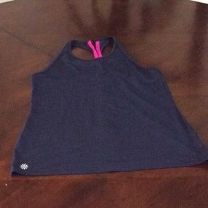 Navy Athleta tank with fuchsia stripe on back